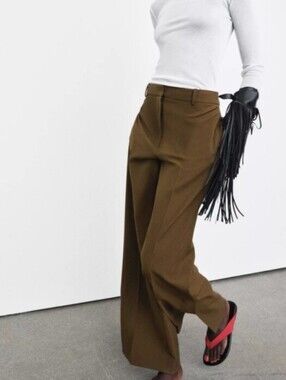 Zara Women Hight Waisted Khaki Pants Wide-Leg Tailored Pants Size M